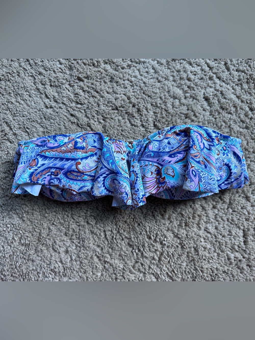 Victoria's Secret Blue and Pink Paisley Bandeau Ruffle Swim Top